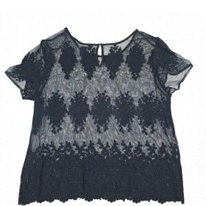 Forever 21 Black Sheer Lace Short Sleeve Blouse